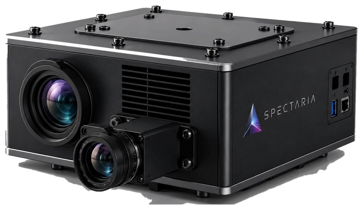 Unidade Spectaria Pro-Cam para realidade aumentada por projeção, com projetor, câmara e computação integrados